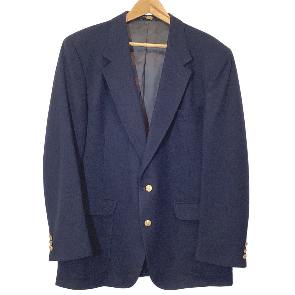 Don Douglass Hess's Blazer Navy Blue Wool Sport Coat Gold Buttons - 44R